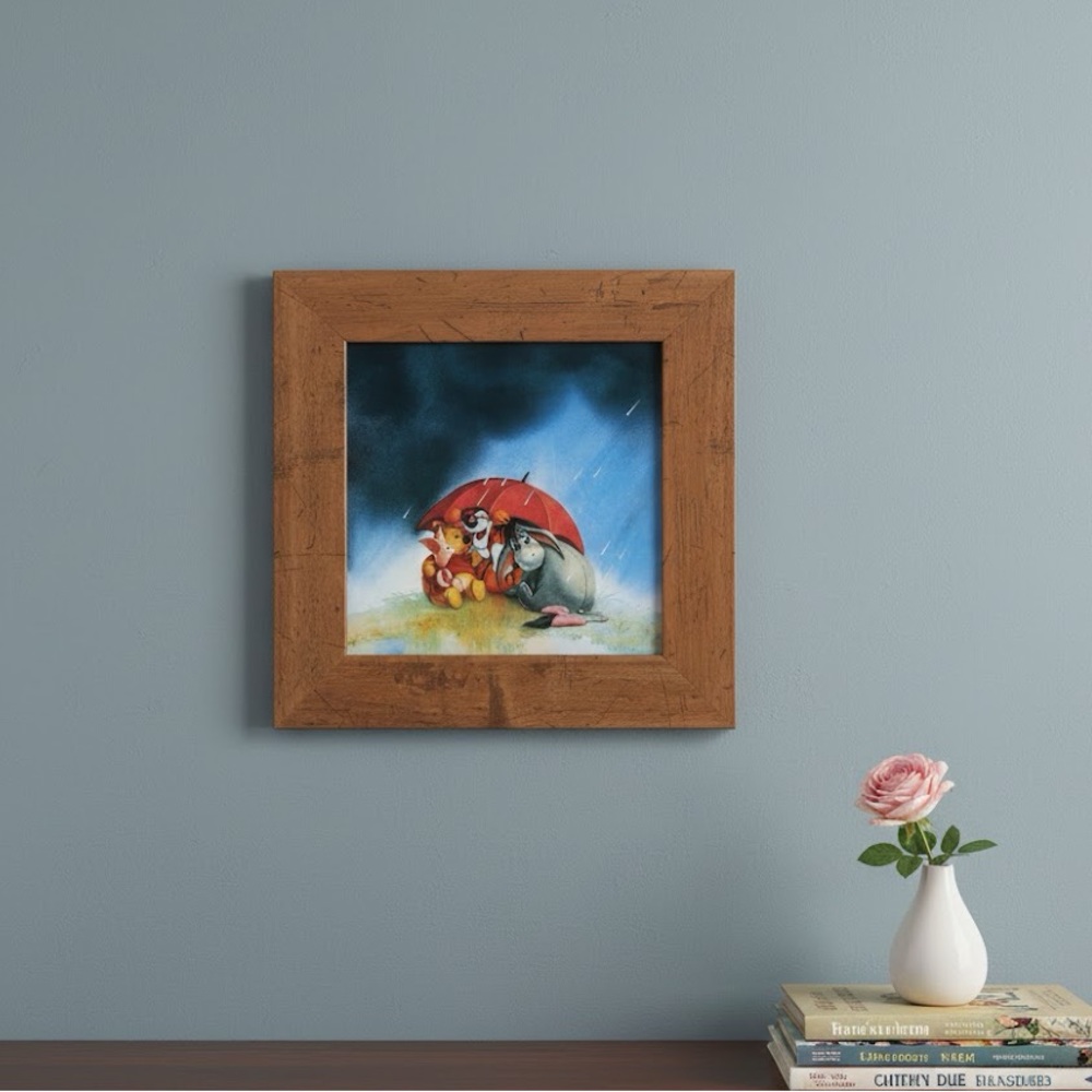 Disney Winnie the Pooh, Piglet, Tigger, Eeyor framed art Spring under umbrella